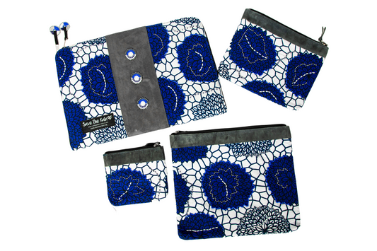 "Maua" Handmade Four-Piece Set: Tablet Case + Three Zipper Pouches