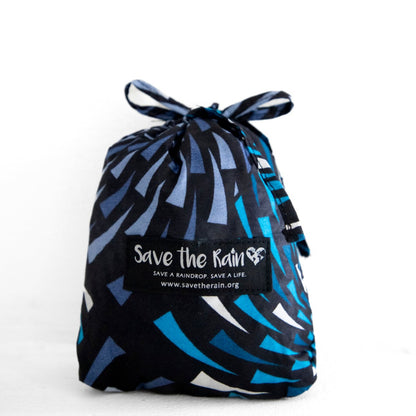 Compact Kitenge Tote Bag- "Blue Pinwheels"